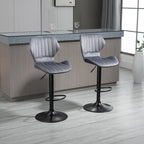 ALICE | Set of 2 Grey Velvet Bar Stools with adjustable height and footrests - Borgè