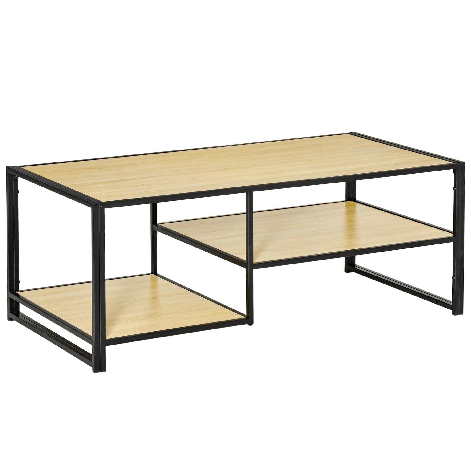 Industrial Style Coffee Table with 3 shelves, in MDF and Steel, 120x60x46cm - Wood | - Borgè
