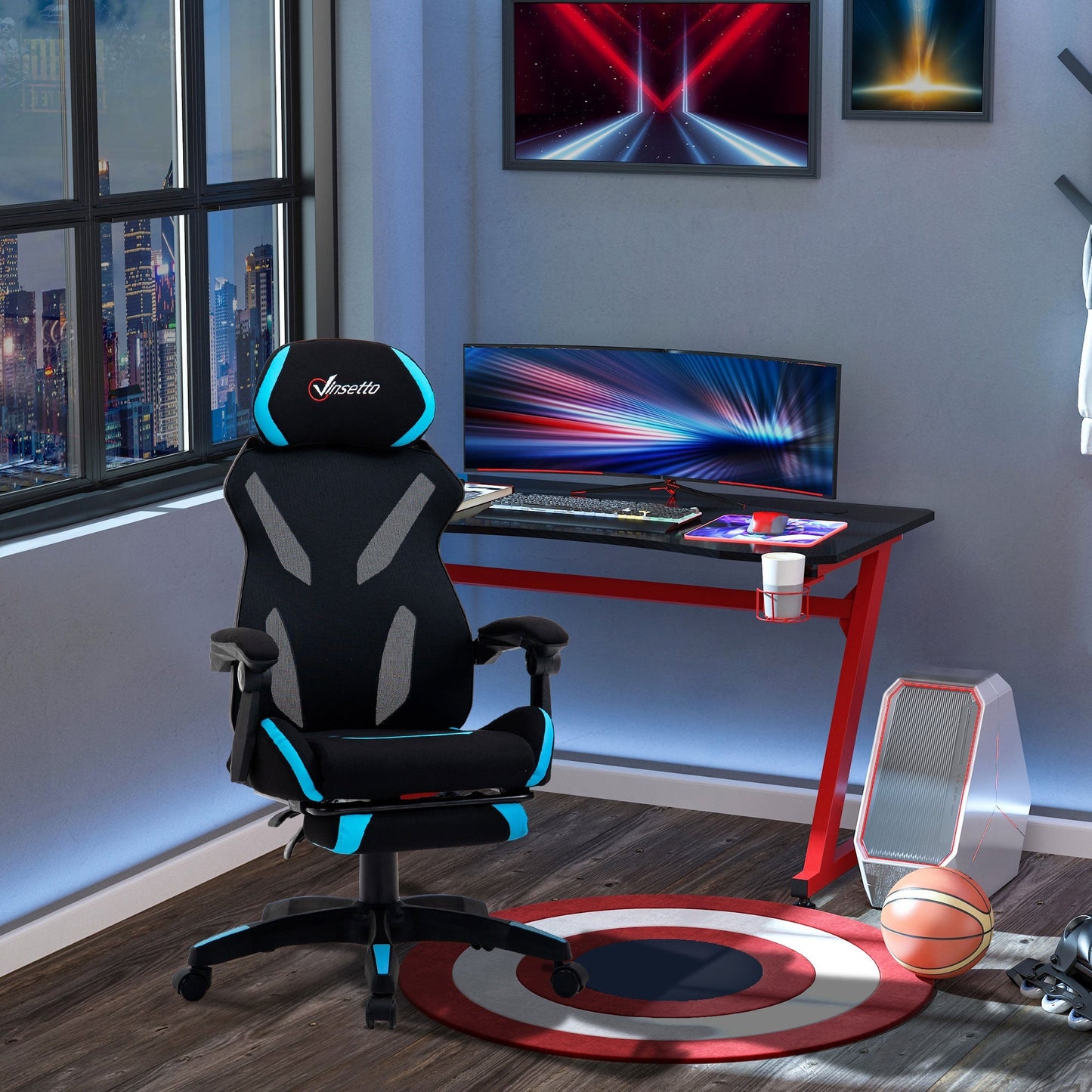 Gaming chair winner with lumbar support and adjustable height in fabric - black - Borgè