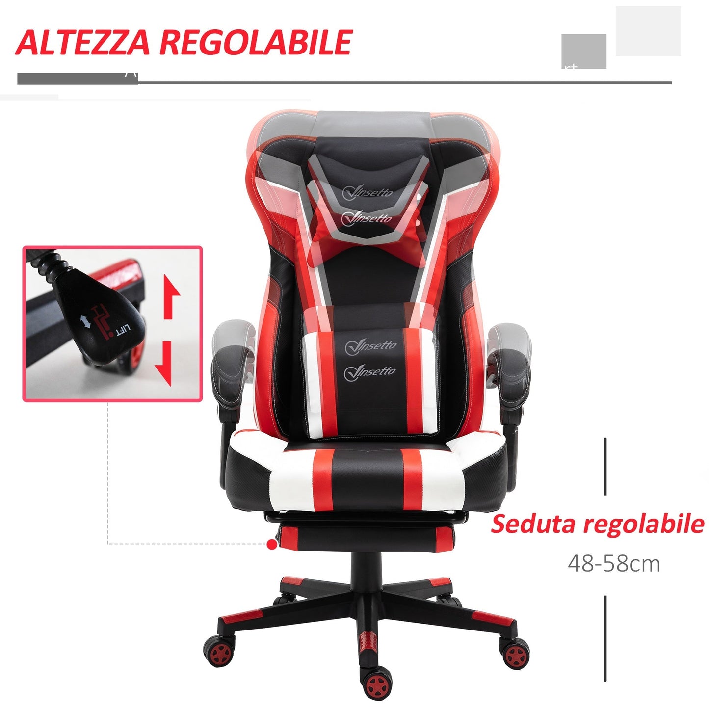 Gaming or office armchair winer, reclining racing chair, adjustable height, 69x63x122-132 cm