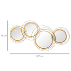 Homcom 3D Metal Mural Decoration, Wall Art in Circles with 107x56cm mirrors, gold - Borgè