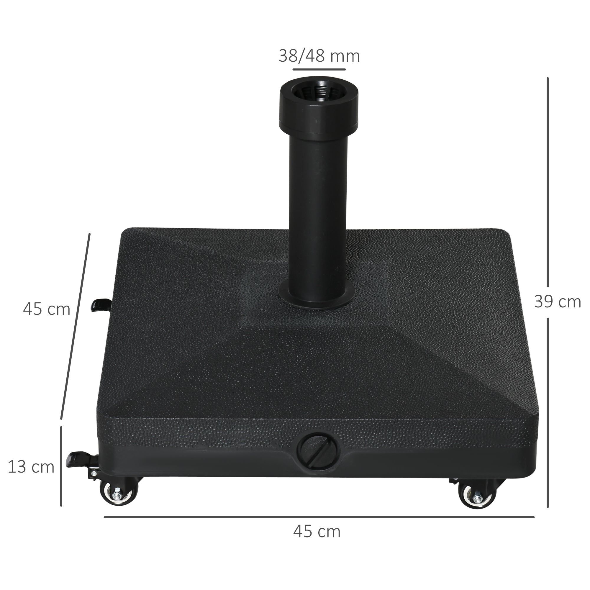 Umbrella Base with Wheels Fillable up to 20kg for Ø28-38mm Poles, 45x45x39cm, Black - Borge' Group Limited