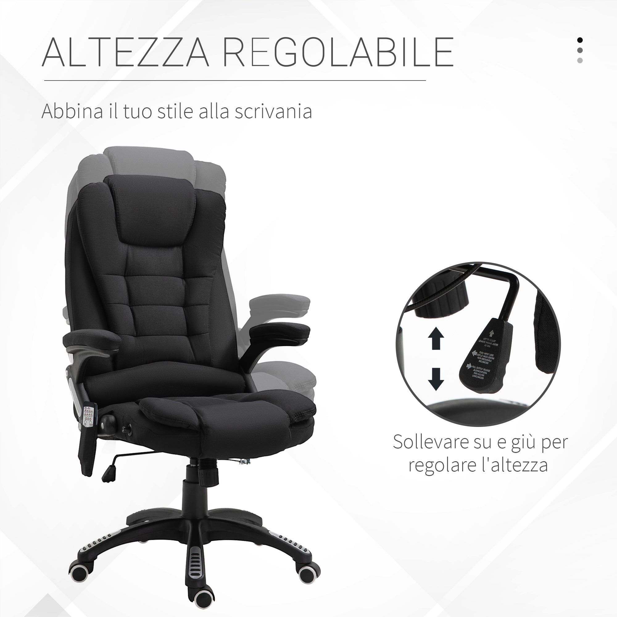 Vash massacre from office and house with adjustable height, 6 massage and heating points, 67l x 74p x 107-116acm, black - Borgè