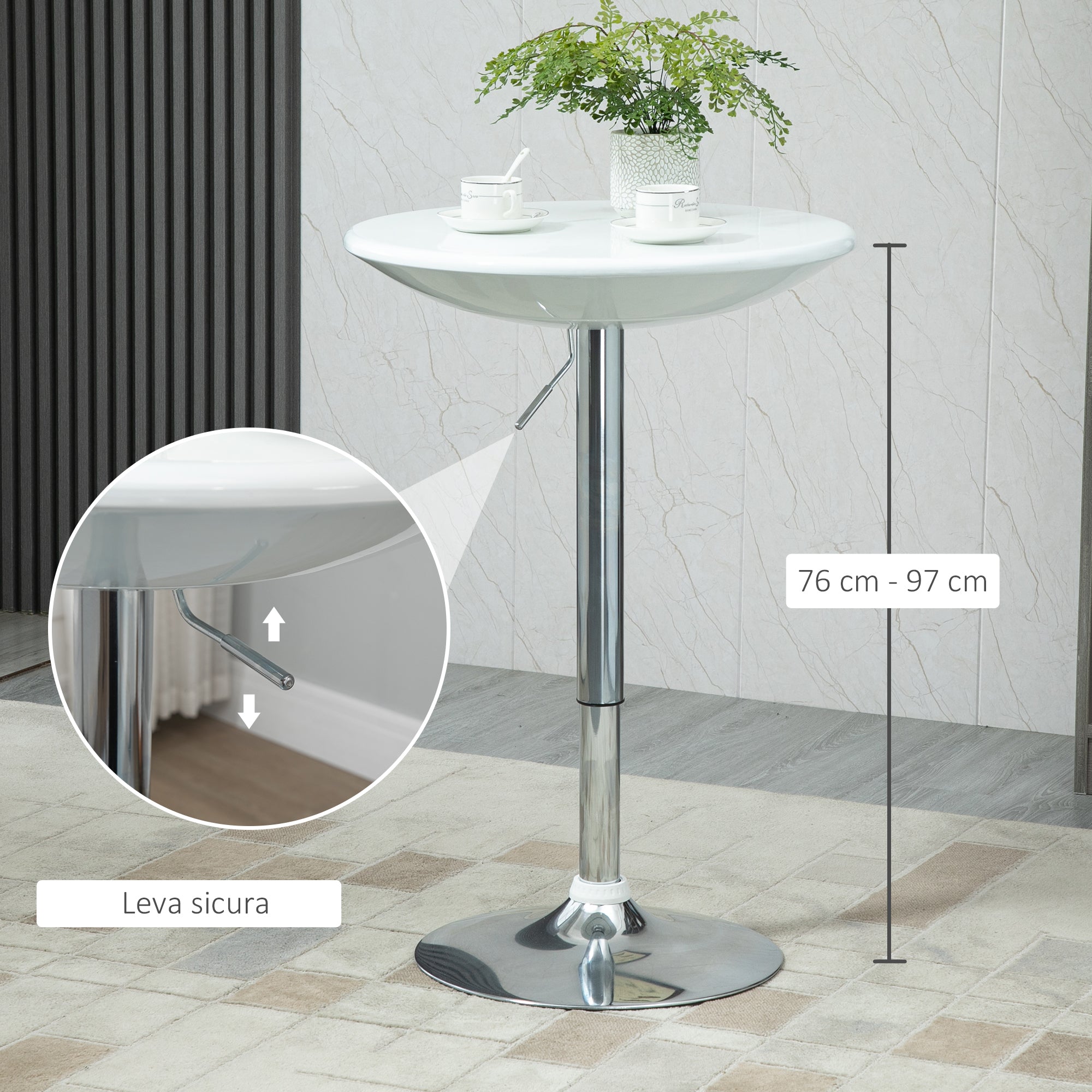 Round bar table with swivel floor, adjustable height with gas leverage and base - white - Borgè