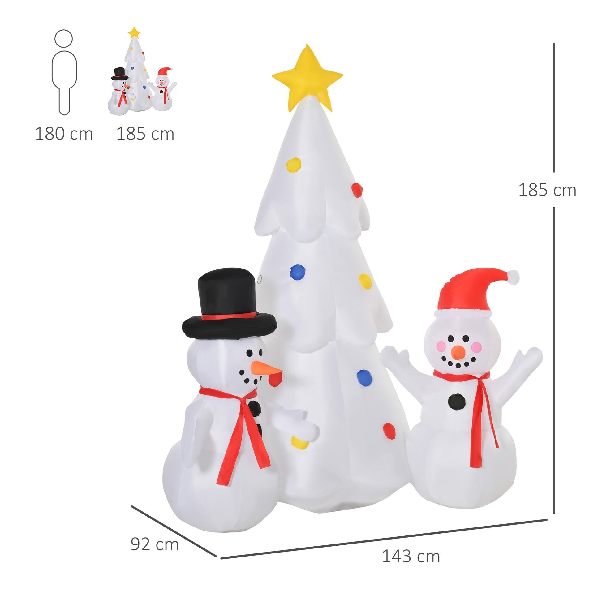 Inflatable Christmas tree with snowman Christmas decoration with led lights for garden and home - multicolor - Borgè