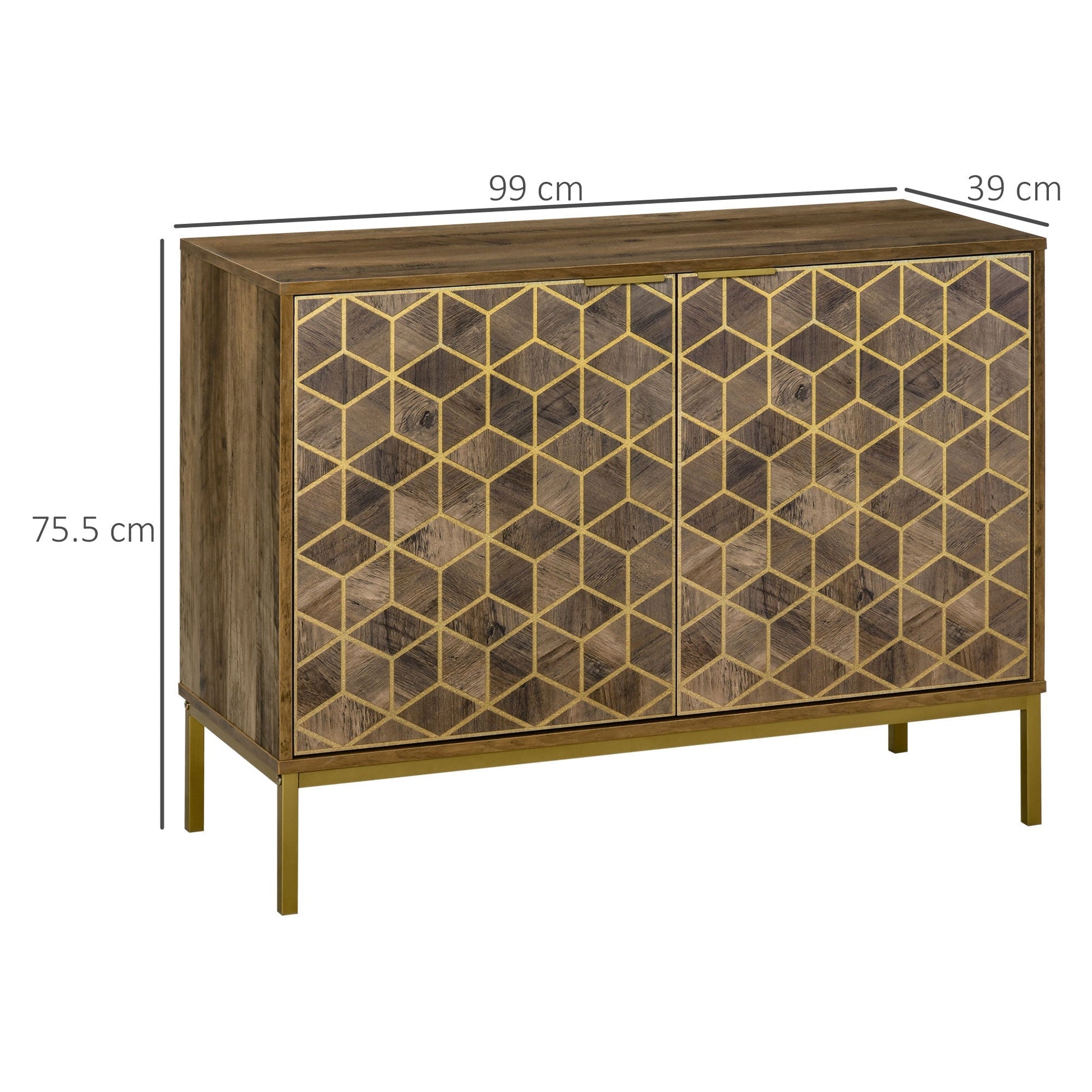 Modern Entry Mobile with golden decorations and steel legs, 99x39x75.5cm - Borgè