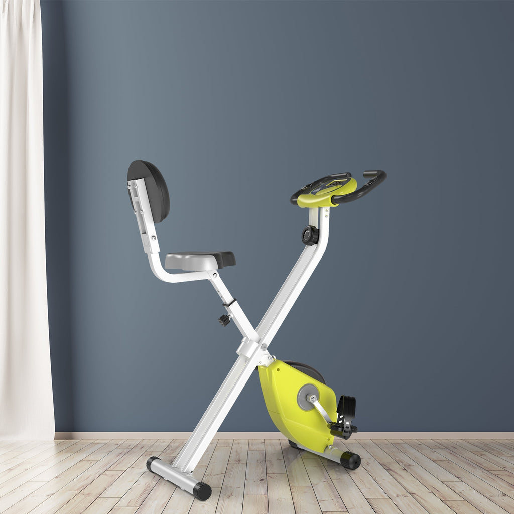 Foldable Fitness Bike Steel with Adjustable Height, Spinning Bike 8-Level Magnetic Resistance, LCD Screen, Yellow, 43x97x109cm - Borge' Group Limited