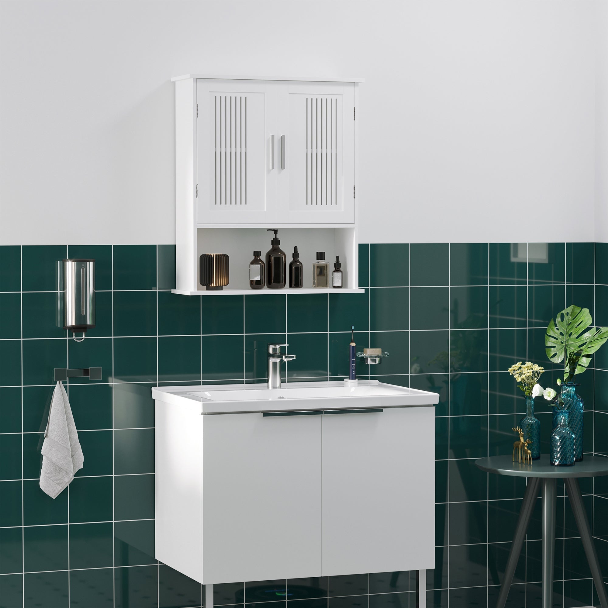 Kleankin Wall Bathroom Wall Bathroom Cabinet With locker and shelf, 60x20x70cm - White - Borgè