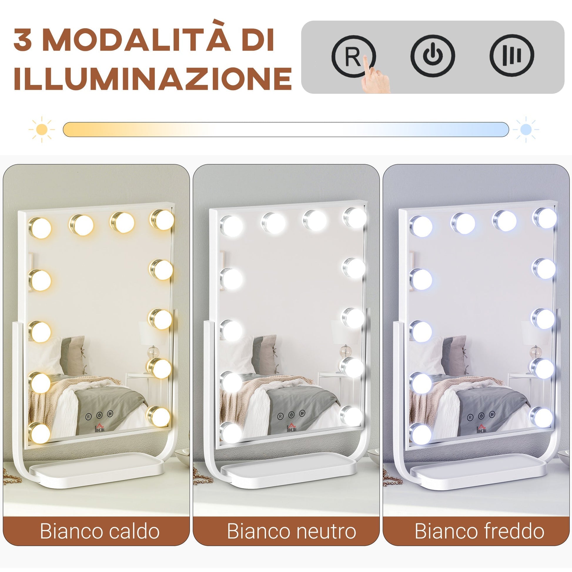 Homcom Illuminated make -up mirror inclinable with 12 LED lights and adjustable brightness, 32.8LX11x47.4cm - Borgè