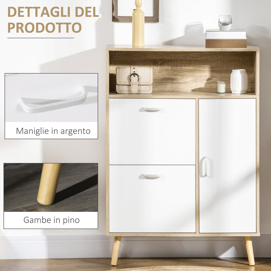 Scarpper saving for 8 pairs of shoes with 2 doors and wooden cabinet, 80x25.5x112.5cm, white - Borgè