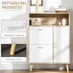 Scarpper saving for 8 pairs of shoes with 2 doors and wooden cabinet, 80x25.5x112.5cm, white - Borgè