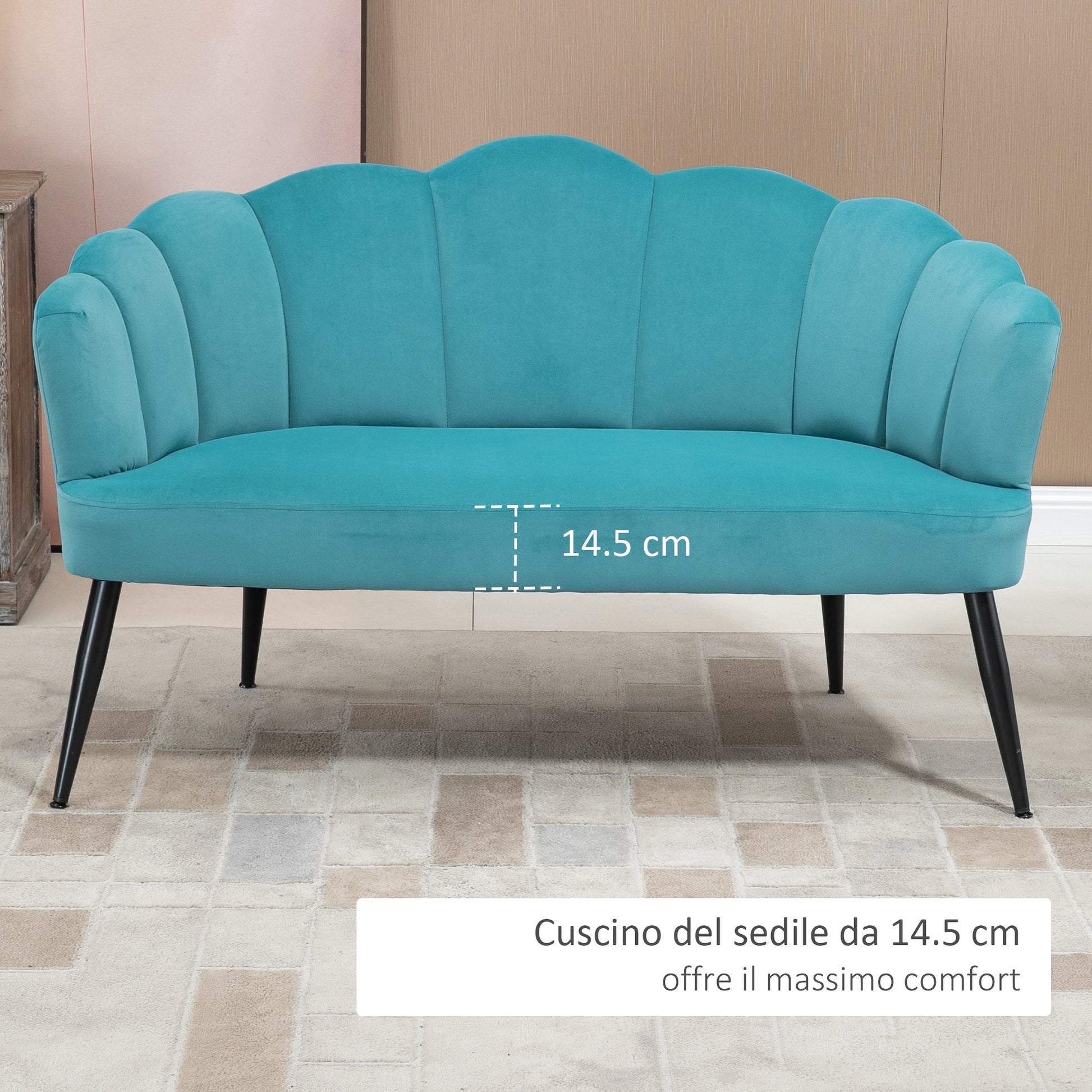 Aqua Marine Shell Design 2 Seater Velvet Sofa ( 132x66x80cm ) - Borgè