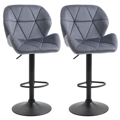 Homcom Set 2 swivel bar stools with adjustable height, velvet coating and round base - Grey - Borgè