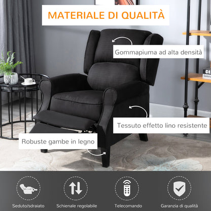 Black Reclining Armchair with heating and remote control, 78x84x101cm, black - Borgè