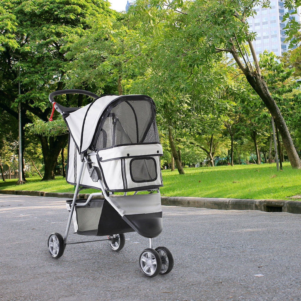 Folding Dog Stroller with Cup Holder and Basket, Steel and Polyester, 75x45x97 cm, Grey - Borge' Group Limited