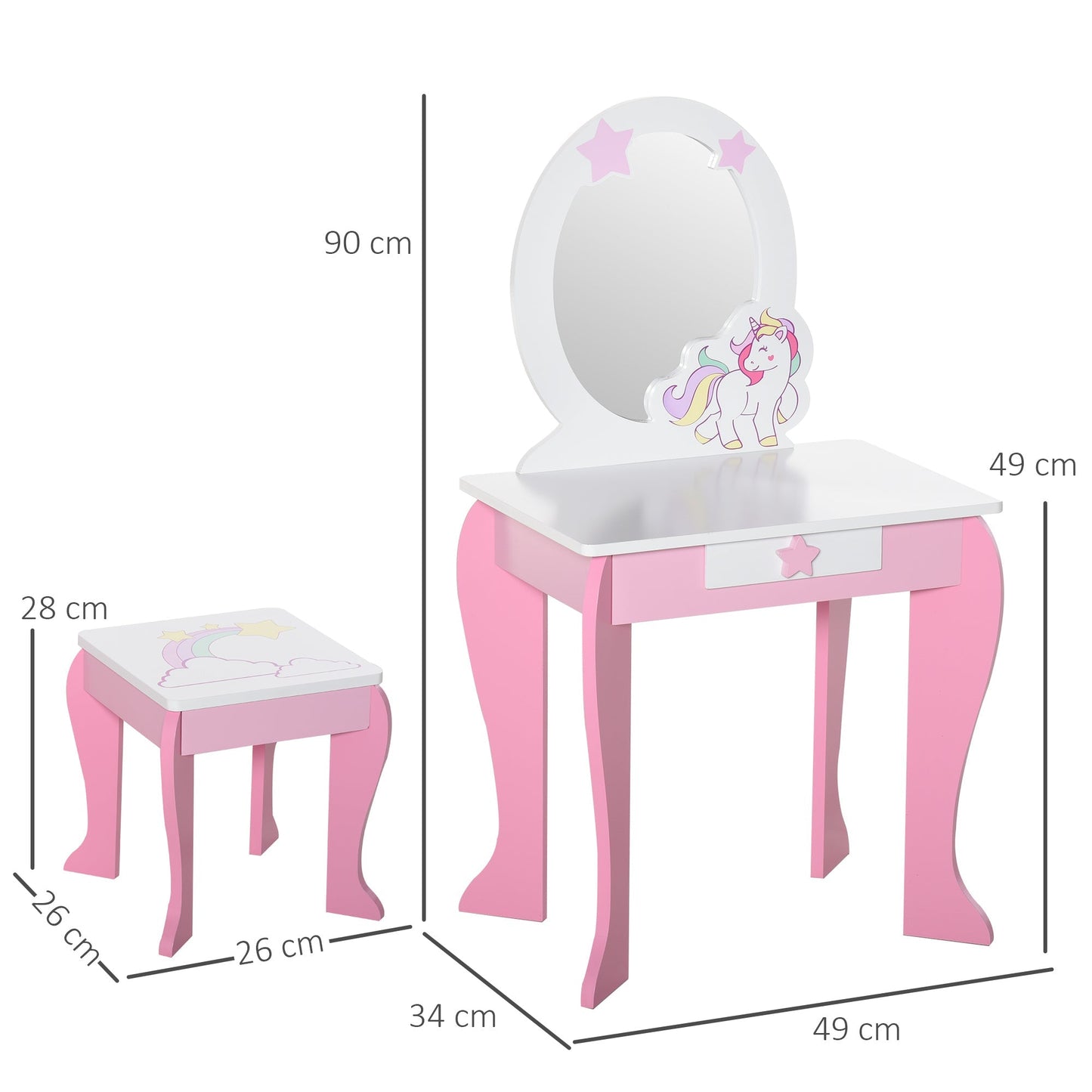 Unicorn Makeup/Vanity Table for Children 3-6 years - Borgè