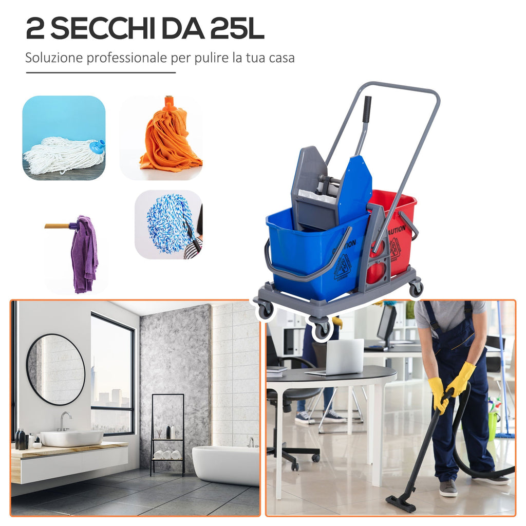 Professional Cleaning Cart 2 Secchi capabilities 25L Strlock 73 × 45 × 92cm - Borgè