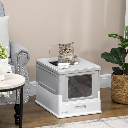 2-Door Closed PP Cat Litter Box with Scoop and Removable Tray, 47.5x35.5x36.7 cm - Borge' Group Limited