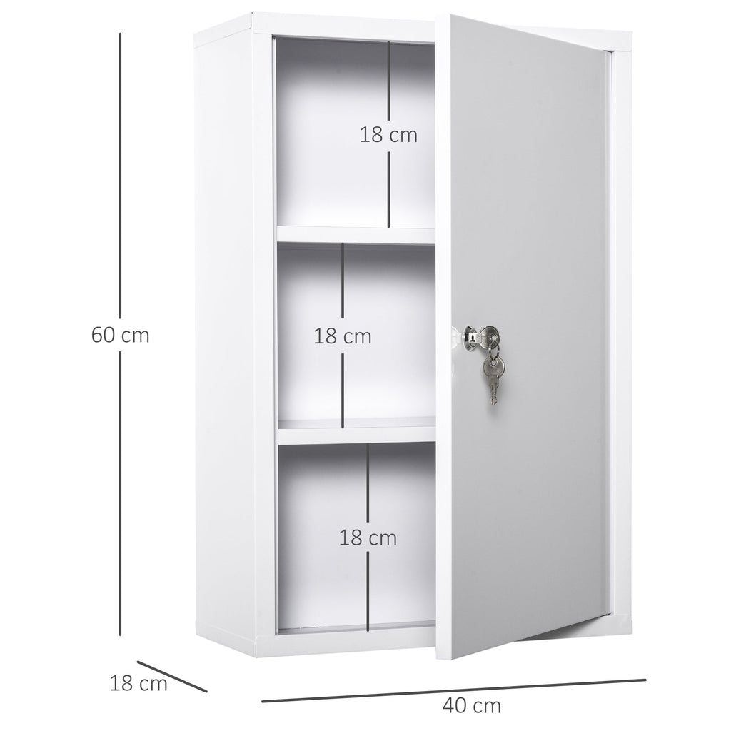 Kleankin 3 -level medicinal cabinet in steel with 2 keys and wall assembly, 40x18x60 cm, white - Borgè