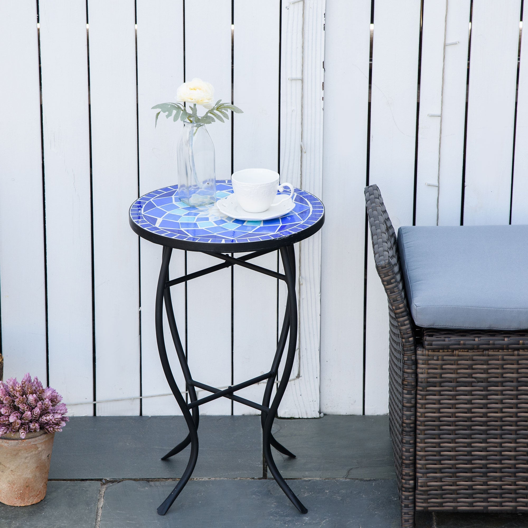 Round Mosaic Metal Garden Coffee Table with Ceramic Top, Ф35.5x53.5cm - Borge' Group Limited