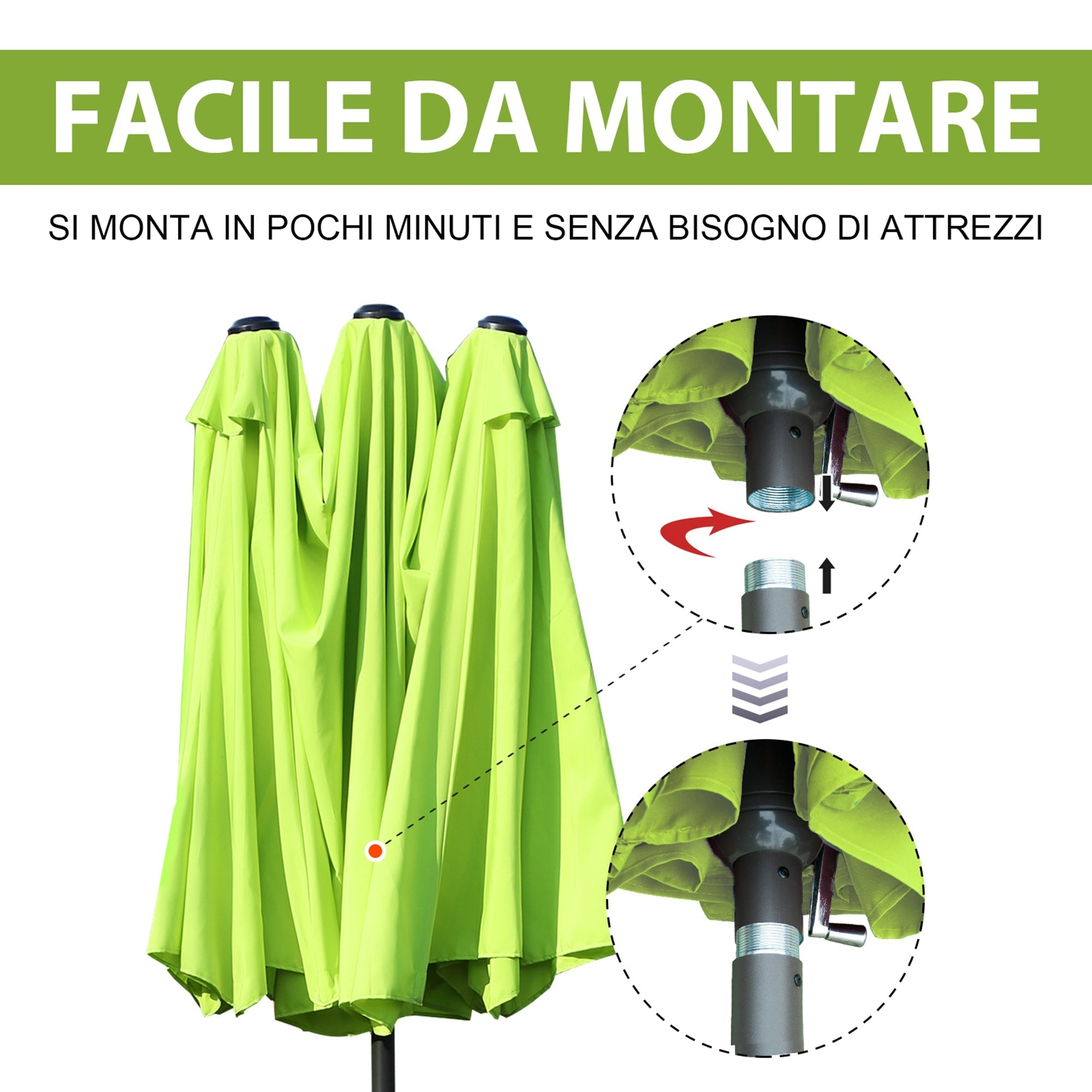 Double Garden Umbrella with Crank Opening, in Steel and Polyester, 460x270x240 cm, Light Green - Borge' Group Limited