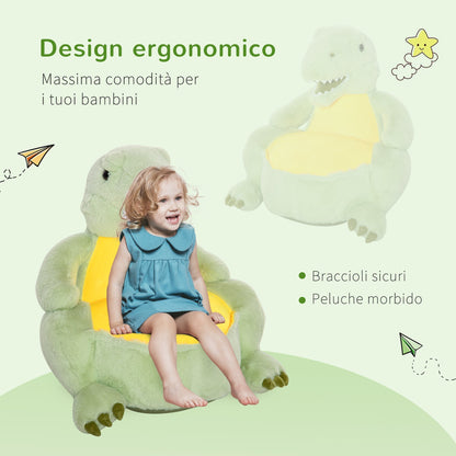 Little Dinosaur Armchair for children in plush - green/yellow