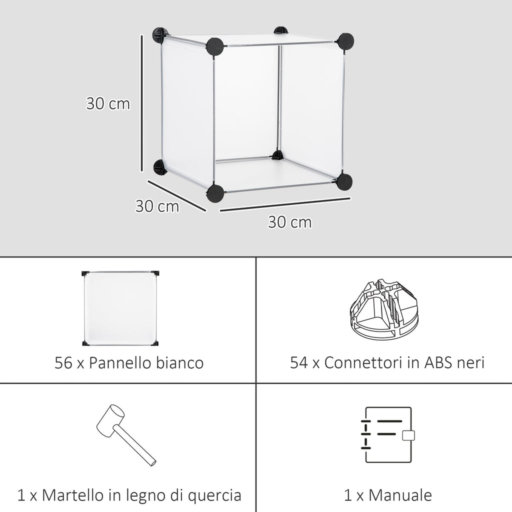 Mobile Mobile Modular Salvaspazio for Interior, 16 cubes 30x30x30cm Plastic PP and steel, 125x32x125cm, transparent - Borgè