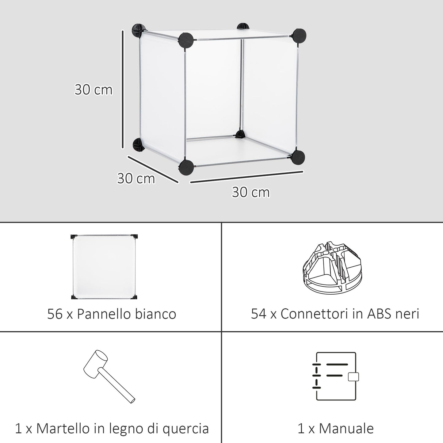 Mobile Mobile Modular Salvaspazio for Interior, 16 cubes 30x30x30cm Plastic PP and steel, 125x32x125cm, transparent