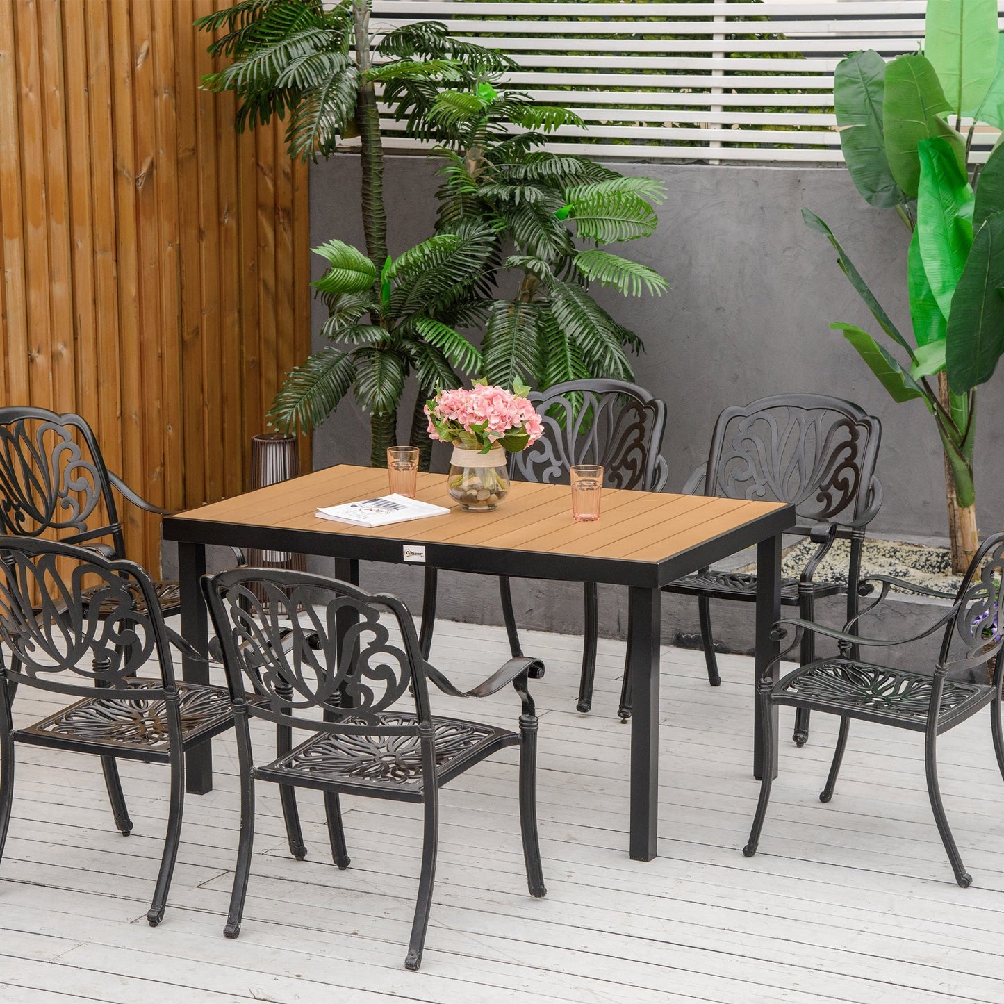 Garden Table Wooden Surface & Black Base | Outsunny - Borgè