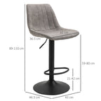 Set 2 bar stools with backrest, footrests and adjustable industrial style height, Grey - Borgè