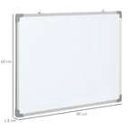 rectangular white magnetic whiteboard with 4 markers, 1 rubber and 10 magnets included, 90x60x1.8 cm - Borgè