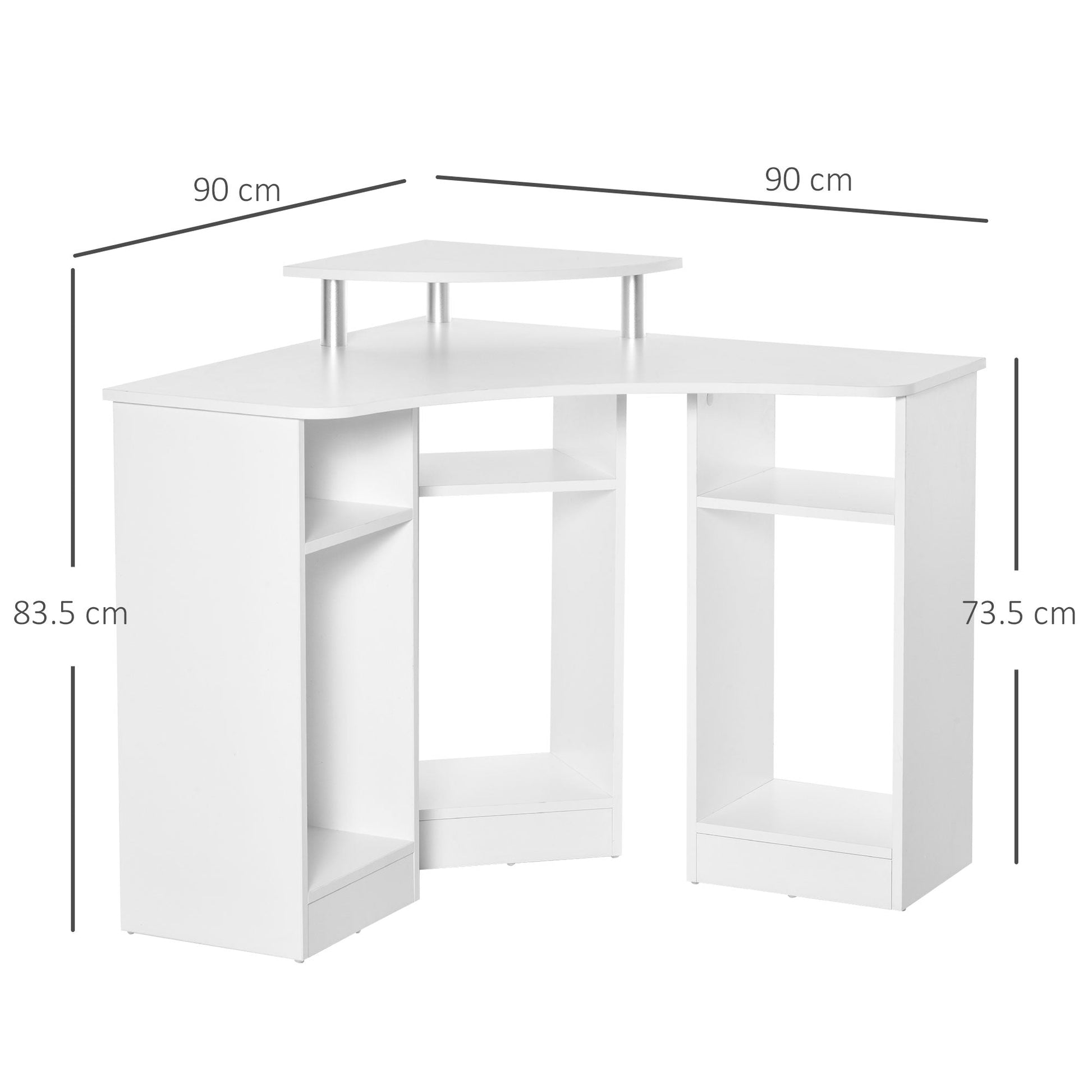 Angular Desk Wooden PC door with monitor shelf, white - Borgè