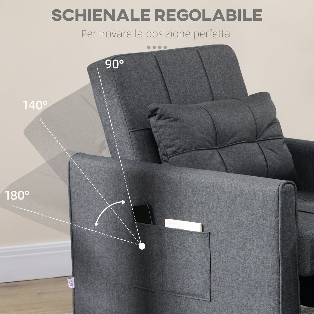 Single Bed Armchair Reclinable on 3 levels with extra pillow, 69x82x85cm, Grey - Borgè