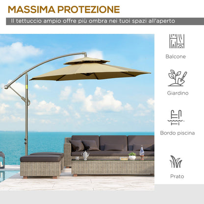 Outsunny arm umbrella with 2 -level adjustable roof and cross base, φ267x265cm, brown - Borgè