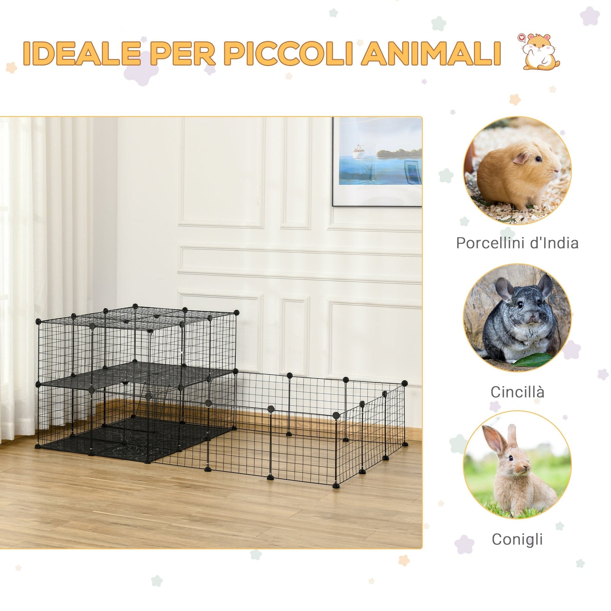 PAWHUT Fence for Metal Metal Metal Rabbits with Scaletta And Accessories Assembly, 175x105x70cm - Black - Borgè