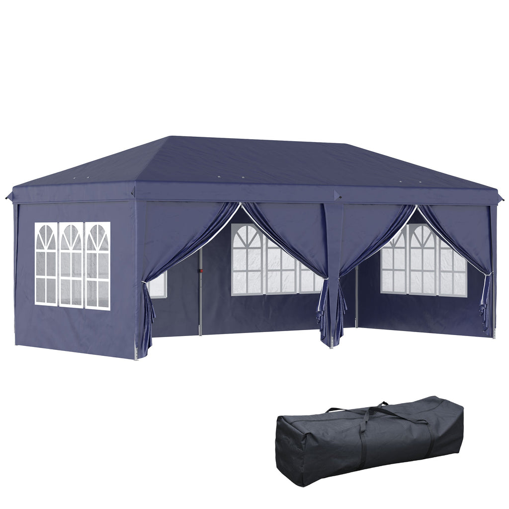 Gazebo 6x3 m Folding Garden, Steel and Polyester with 6 Side Panels, Blue - Borge' Group Limited