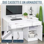 classical office desk with 2 drawers and white wooden locker - Borgè