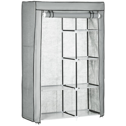 Portable wardrobe wardrobe Non -woven with 6 open shelves and an Appendino, 103x43x162.5 cm, Grey - Borgè