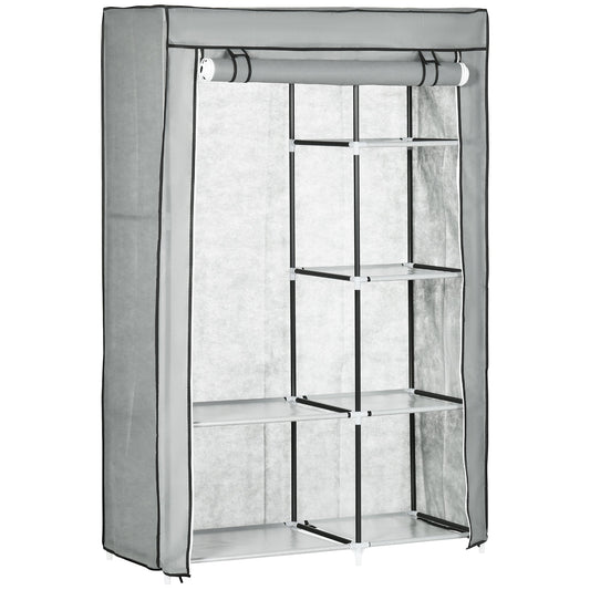 Portable wardrobe wardrobe Non -woven with 6 open shelves and an Appendino, 103x43x162.5 cm, Grey