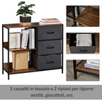 Multiuse chest of drawers with fabric drawers, 80x29x71cm - brown/dark Grey - Borgè