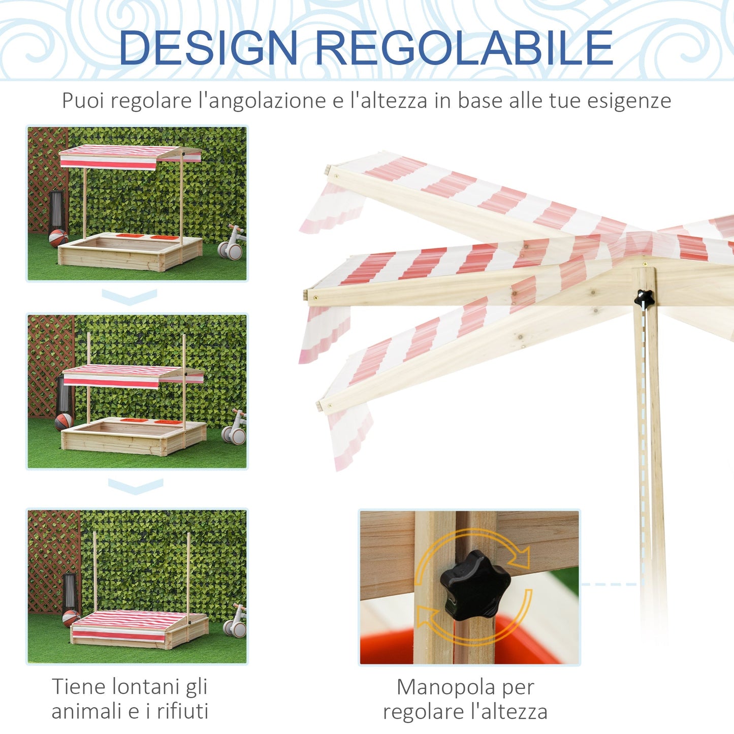 Outsunny courtyard sandblast with roof adjustable for children 3-8 years, 118x118x118cm - wood - Borgè