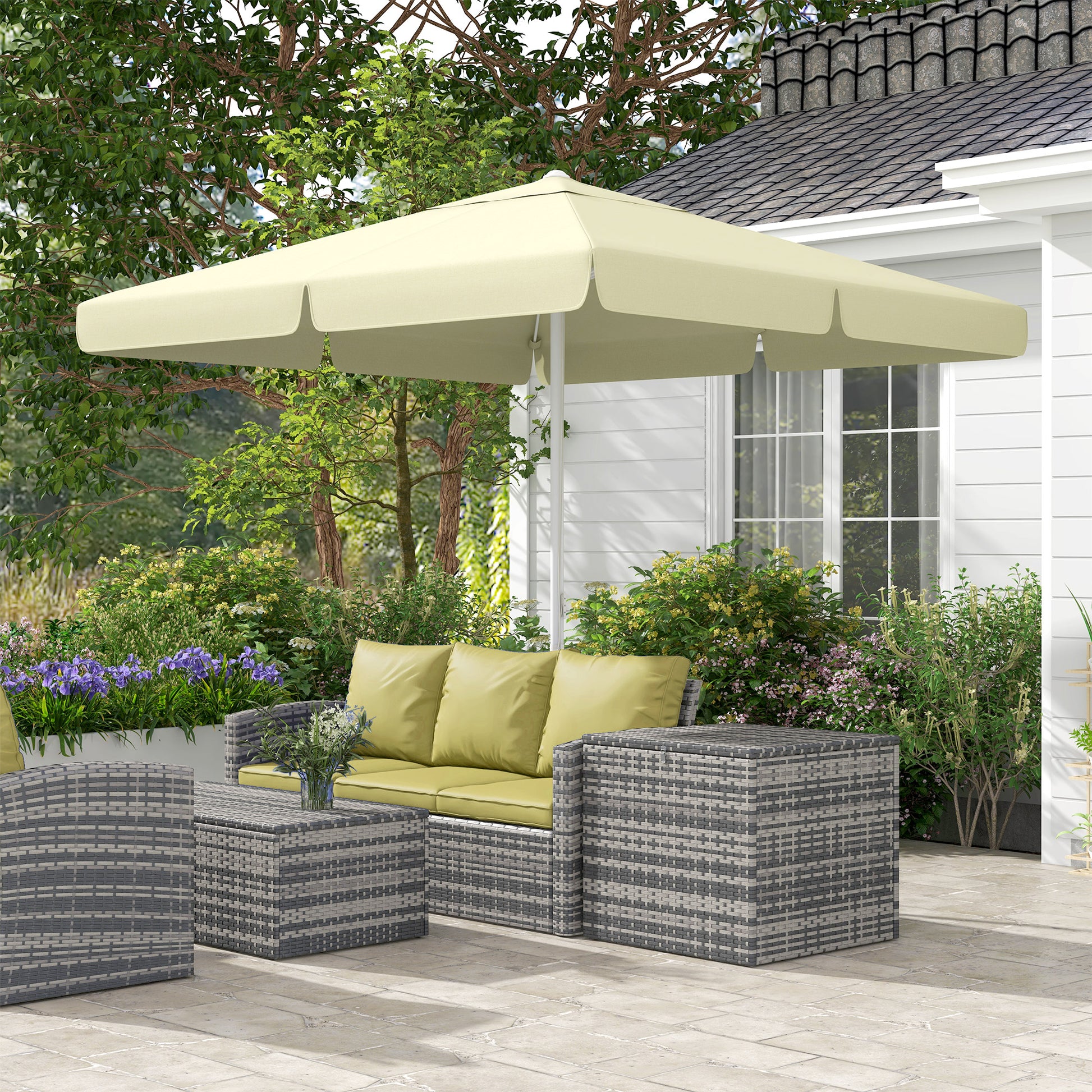 Outsunny Garden umbrella at an adjustable height in aluminum, metal and polyester, 248x248x250 cm, beige white - Borgè