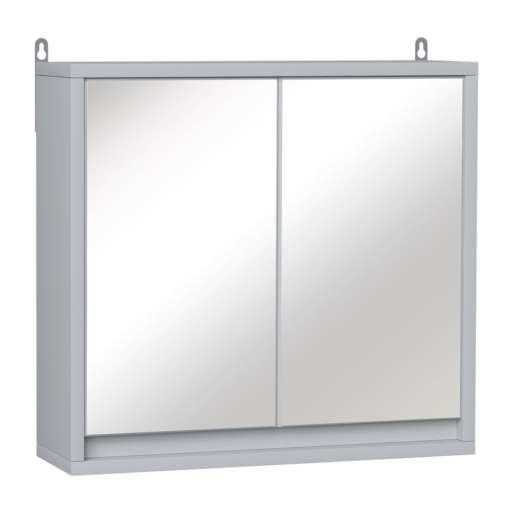 Homcom double glass cabinet with adjustable shelf with wood walls 48x14.5x45cm gray - Borgè