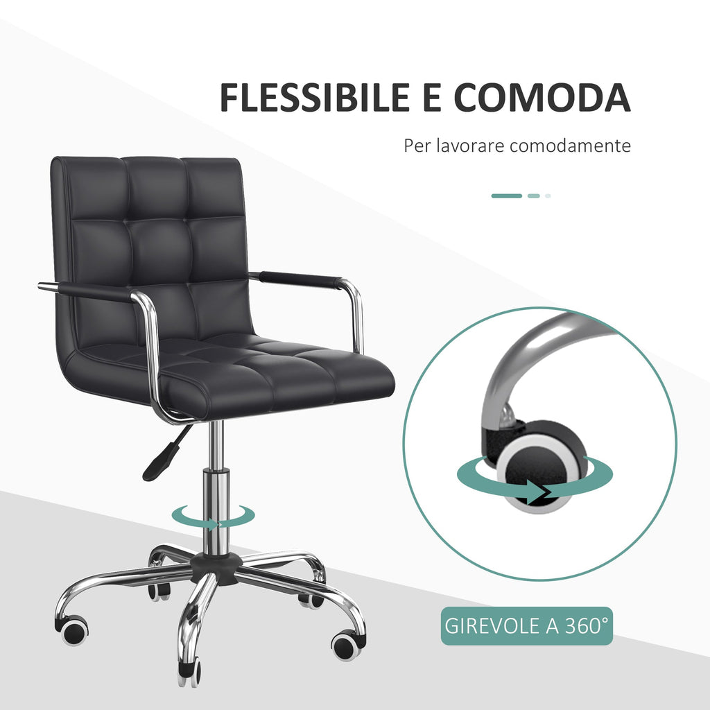 Office chair in black-like with 5 swivel wheels, padding and adjustable height, 52.5x54x84-99cm - Borgè