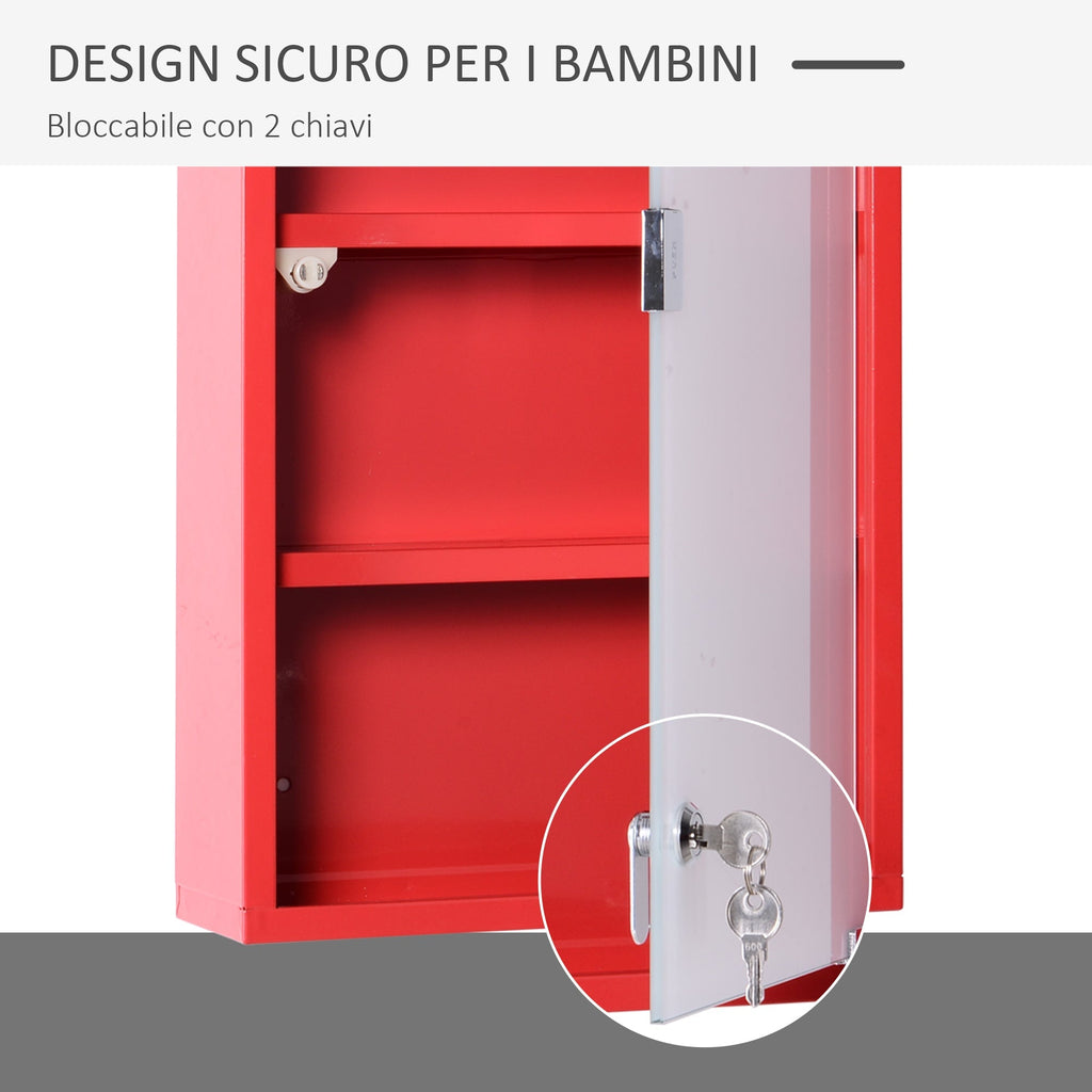 CASTETTA DATE MEDICINE medicinal locker 4 levels glass door 60 × 30 × 12cm red - Borgè