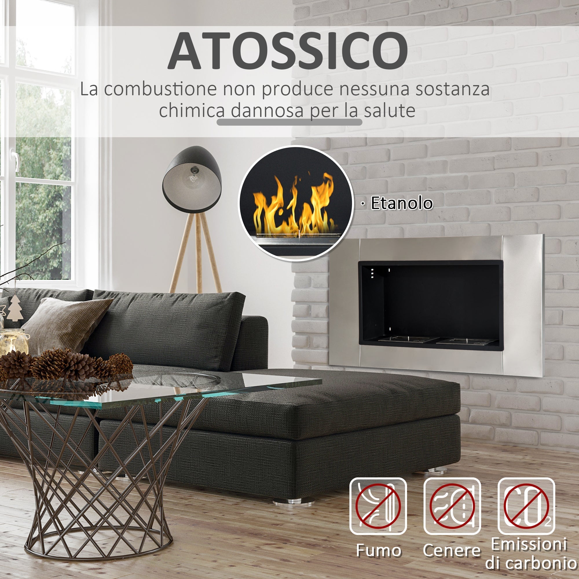 Bioethanol fireplace fireplace with 2 burners capacity of 3L 4400W 110 x 54 x 14.5cm - Borgè