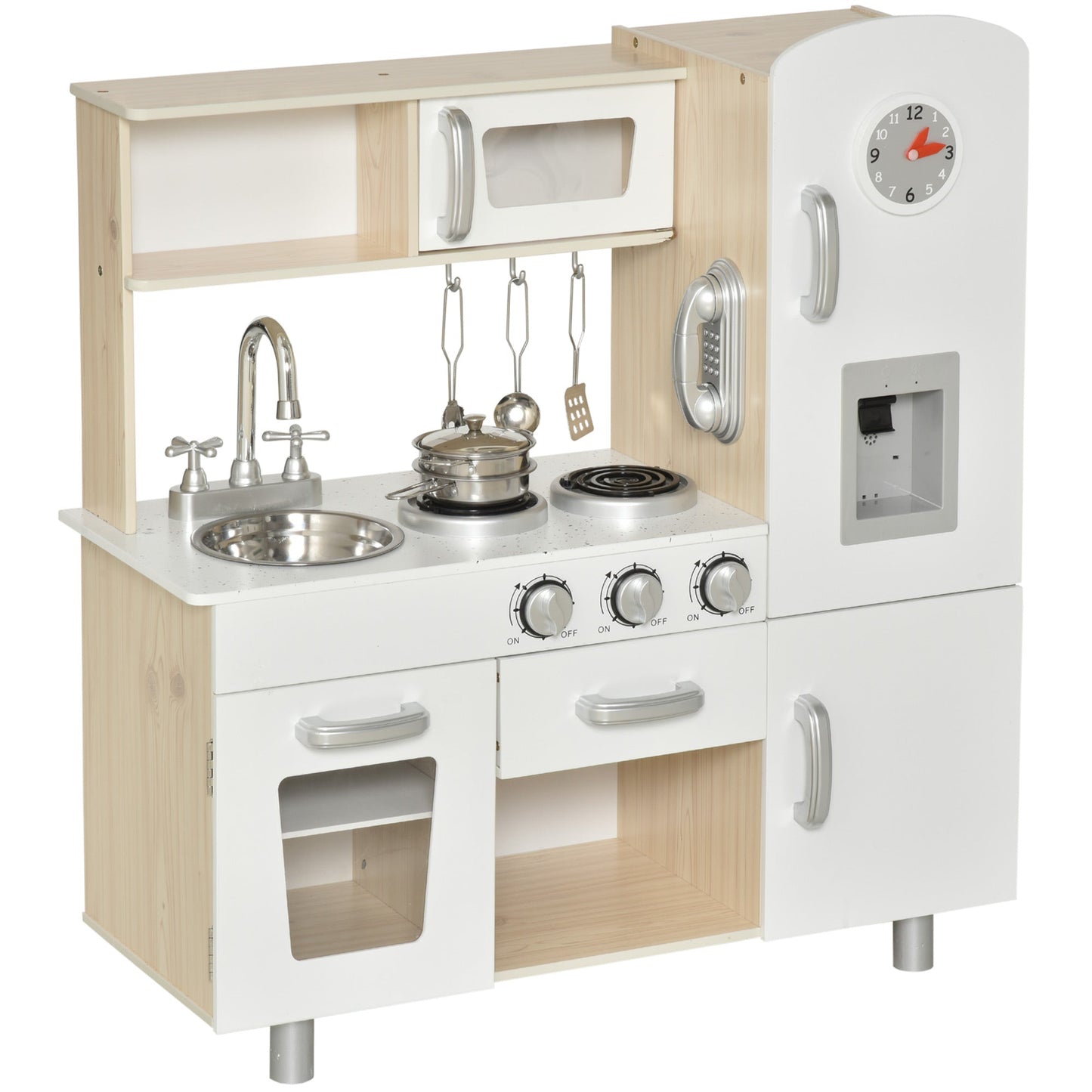 wooden toy kitchen for children with sink and stove pots and tools - white - Borgè