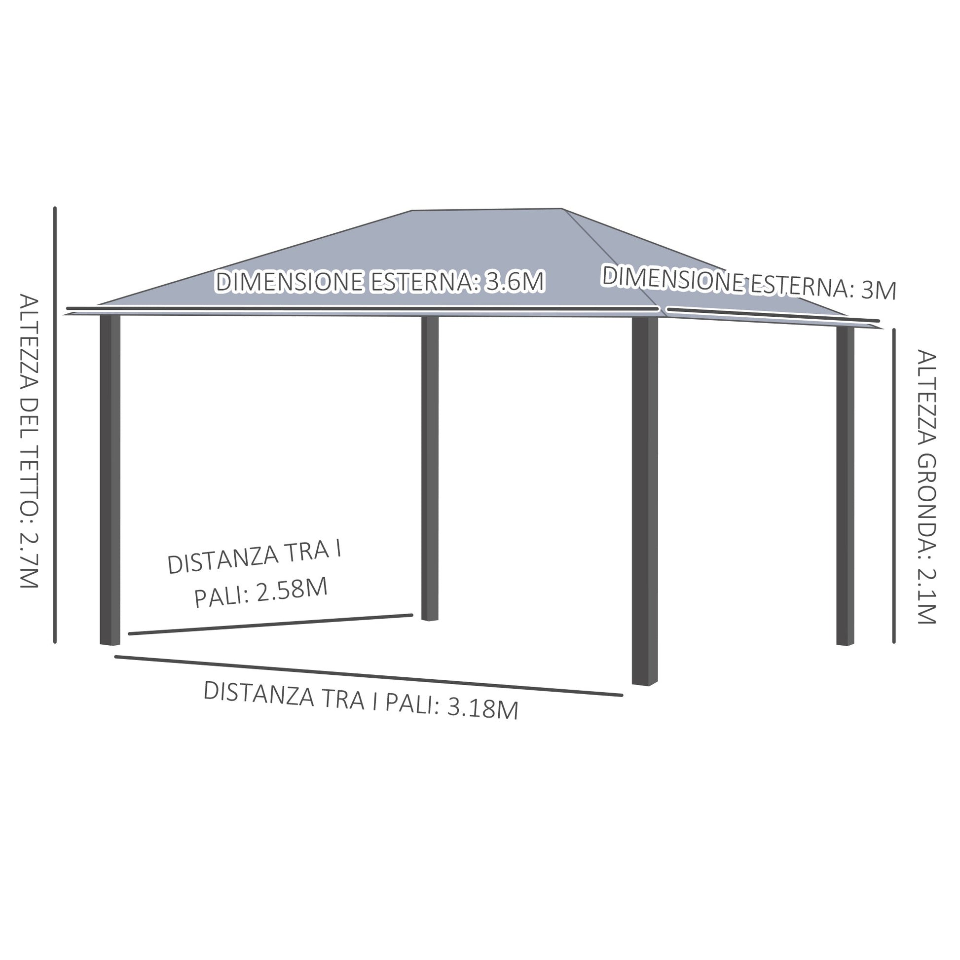 Outsunny Garden gazebo with mosquito net 3.6x3m brown polycarbonate roof - Borgè