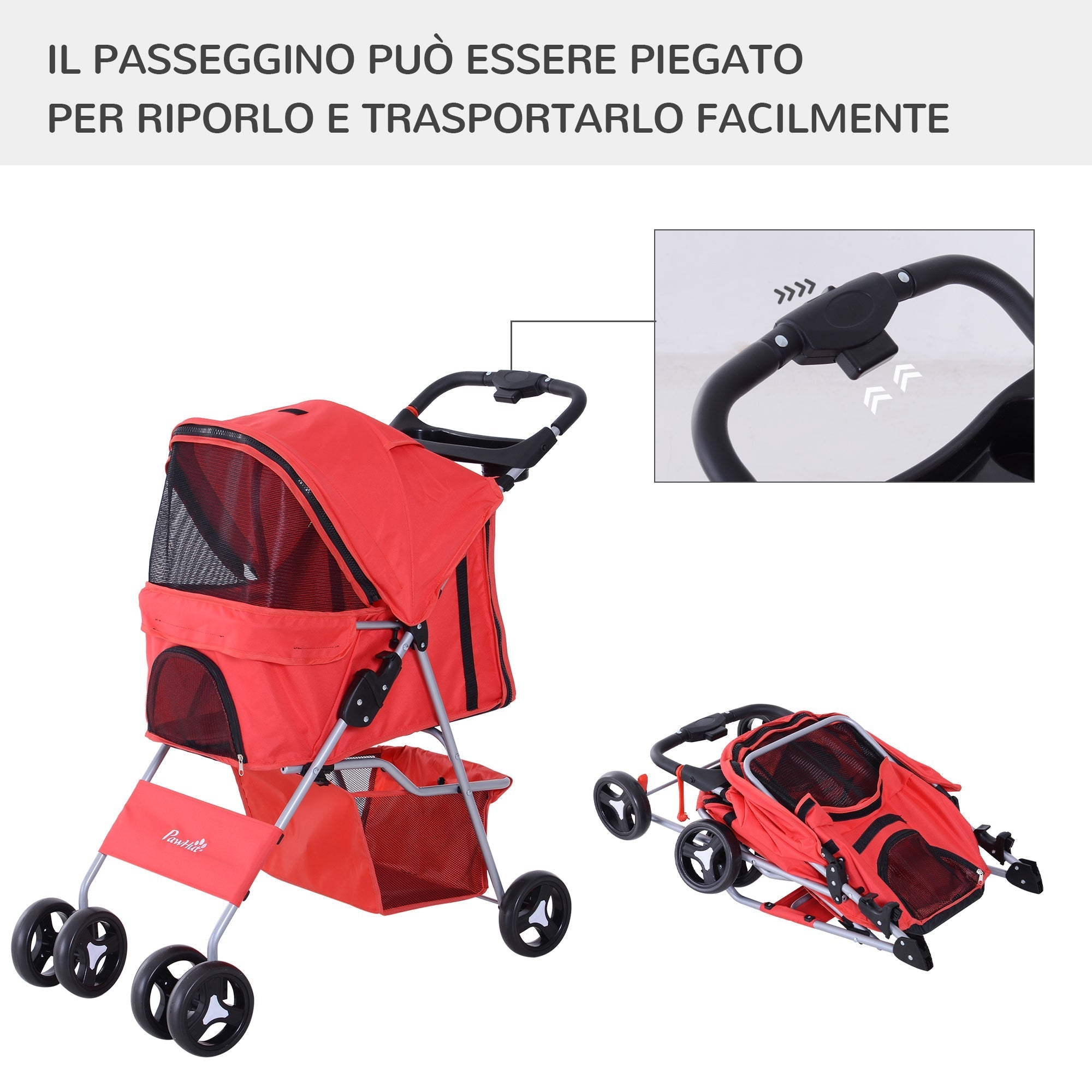 Foldable Stroller Pets Foldable 75L x 46D x 94Hcm Red - Borge' Group Limited