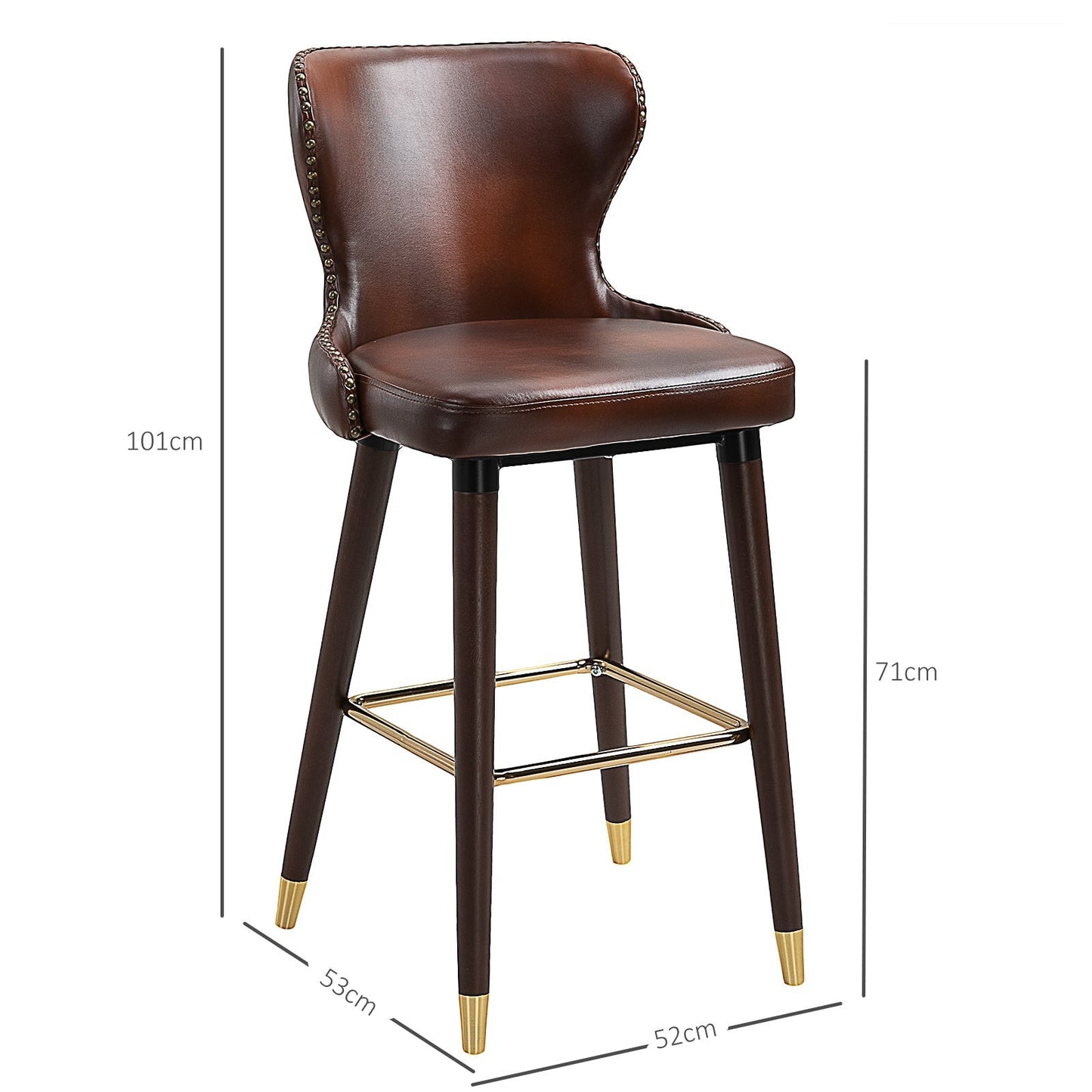 Set 2 high bar stools padded in brown and gold industrial style - Borgè